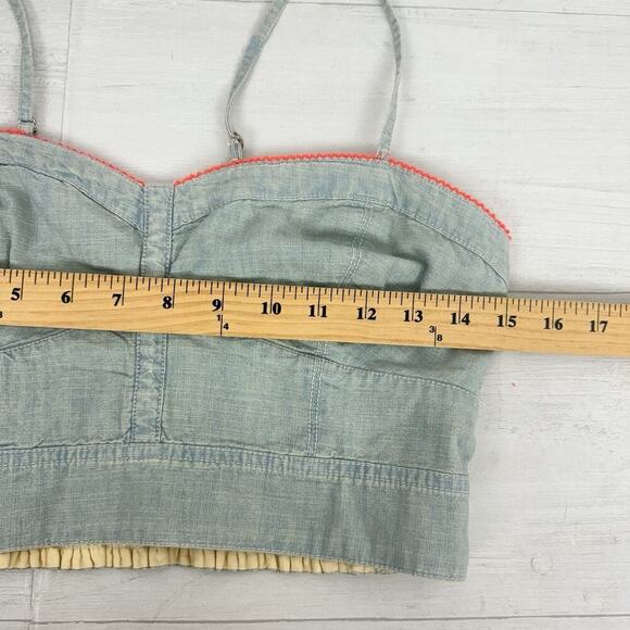 NWT American Eagle Cropped Tank Top Size M Blue Denim Chambray Smocked Y2K Twee - Picture 10 of 13